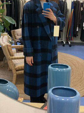 PEABODY HOUSE NY x VINTAGE double breasted oversized coat in blue black check